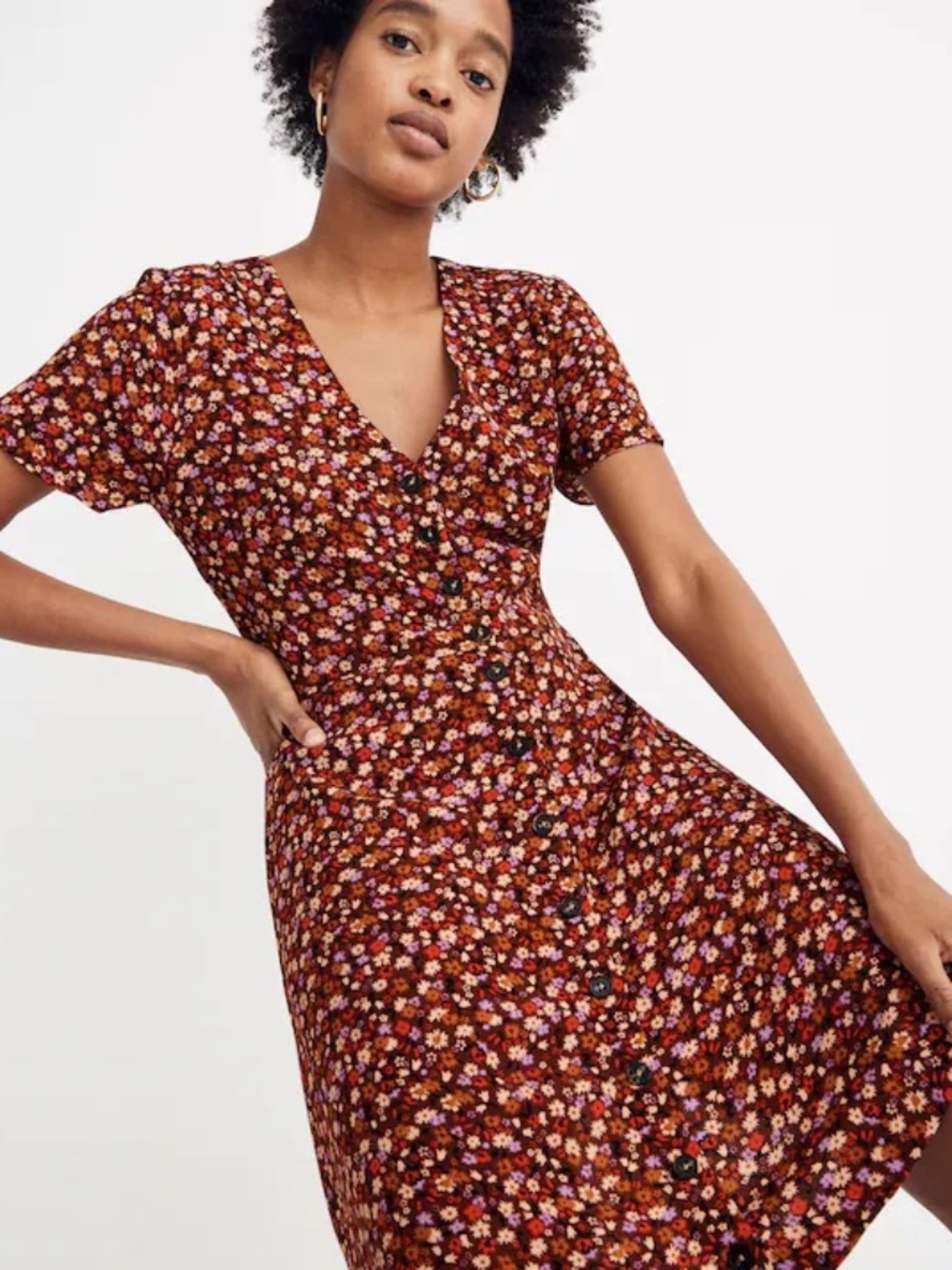 Madewell V-Neck Button-Front Mini Dress in Spring Prairie
